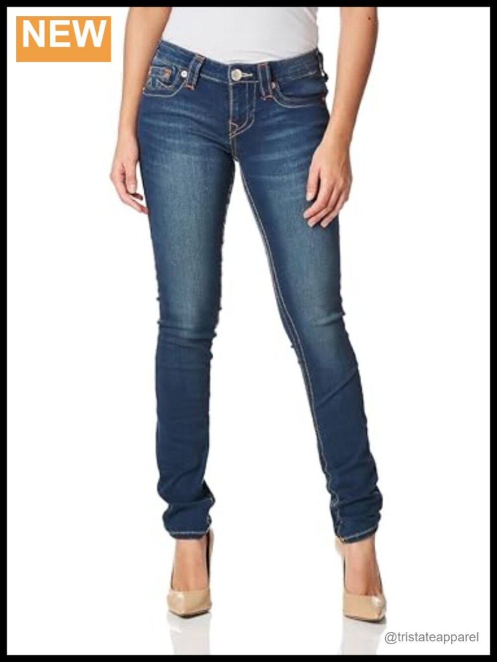Low Rise Skinny Jeans Stretch Denim Horseshoe Embroidery Women's